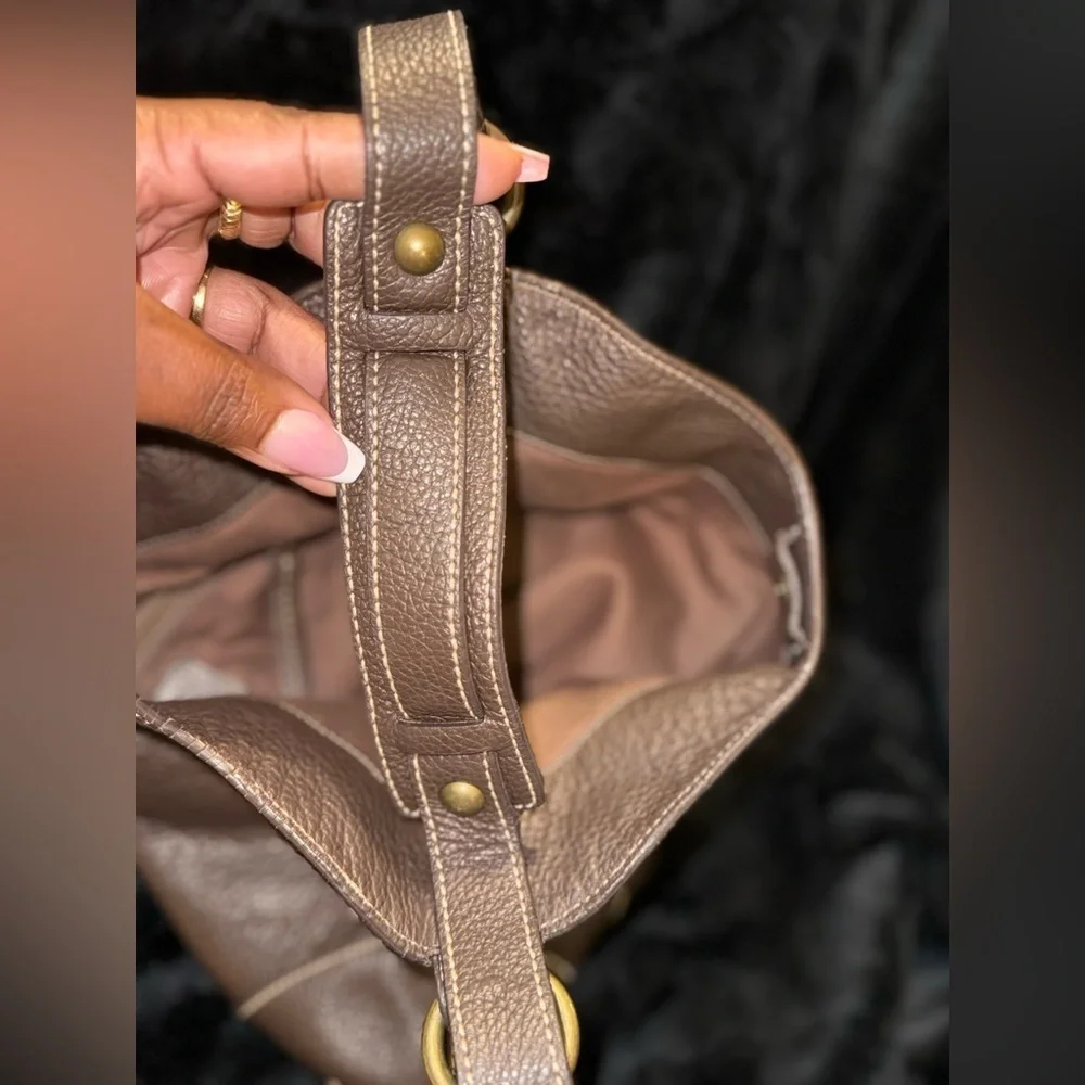 J. Crew Dk Brown Pebble Grain Leather Small Detailed Shoulder Bag